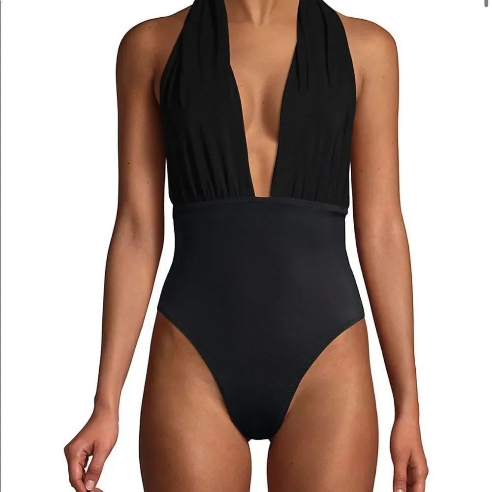 Norma Kamali halter low back one piece swimsuit